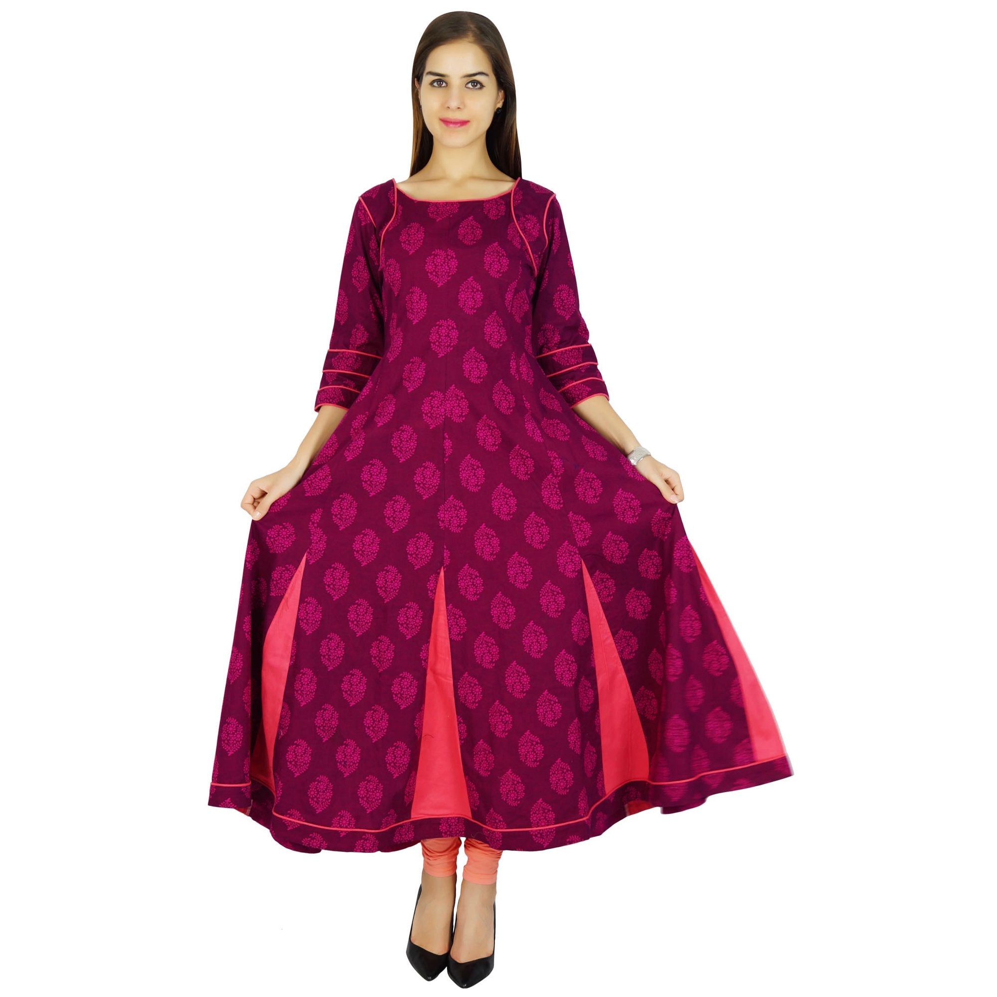 Amoghah Women Anarkali Floral Pattern Kurta Cotton Kurti Indian Flaired Blouse