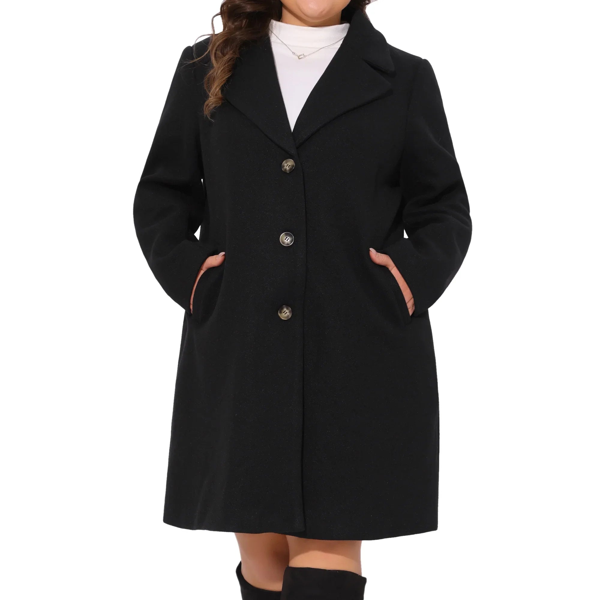 DARING DIVA Women's Plus Size Mid Length Notch Lapel Pea Coat