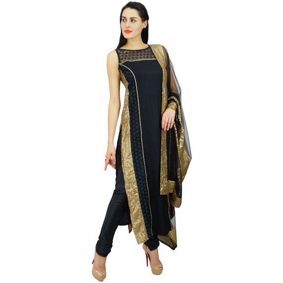 Atasi Womens Black Net Straight Kurti Salwaar Kameez