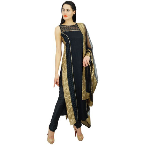 Atasi Womens Black Net Straight Kurti Salwaar Kameez