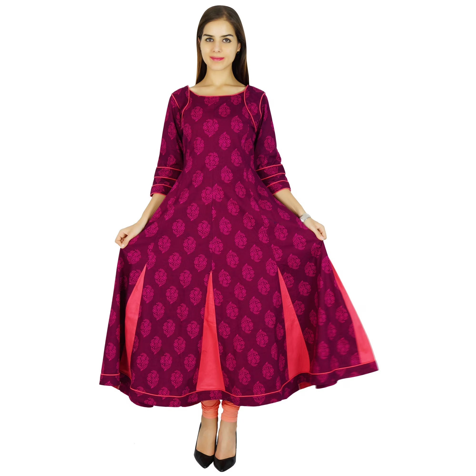 Amoghah Women Anarkali Floral Pattern Kurta Cotton Kurti Indian Flaired Blouse