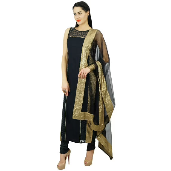 Atasi Womens Black Net Straight Kurti Salwaar Kameez