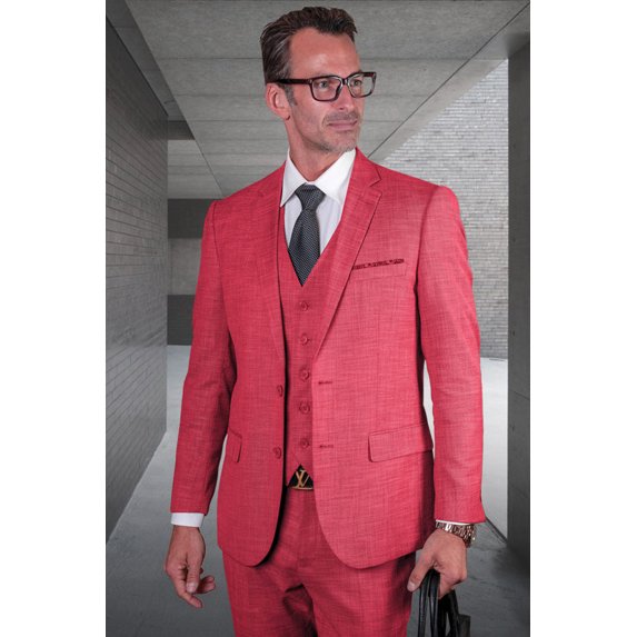 Men's Statement Suits Modern Fit Vested Wool Sui