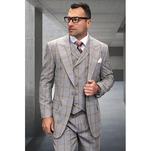Men's Statement Suits Wool Vested Suit