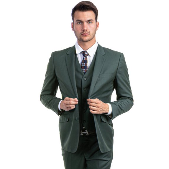 Men's Zegarie Suits Modern Green Wool Suit