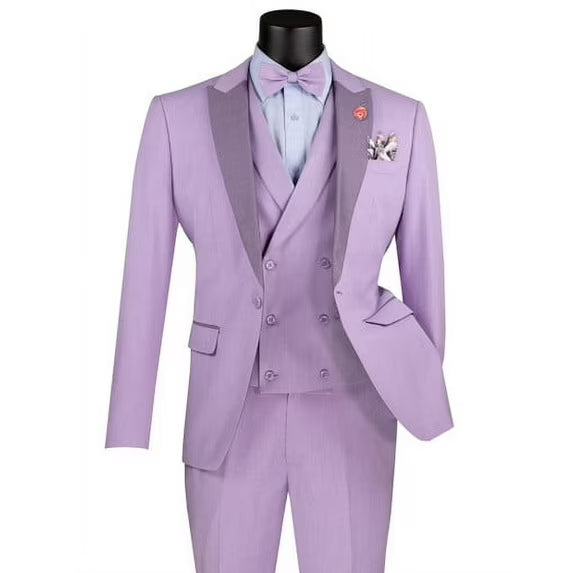 Vinci Men's Slim Fit Prom Suit Lavender Fancy Vest Bowtie Set
